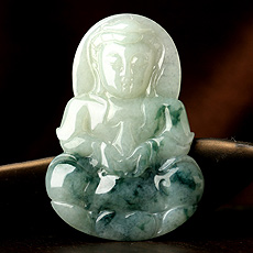 天然翡翠A貨觀音吊墜★冰糯種翡翠飄藍(lán)花觀世音菩薩掛墜★護(hù)身保平安