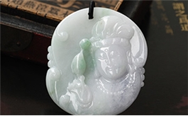 天然翡翠掛件--老坑糯種春帶彩細膩凝潤雙面精雕觀音