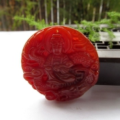 冰透天然巴西紅瑪瑙玉騎龍觀音掛件