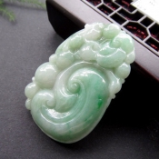 正品天然A貨緬甸翡翠玉飄綠福壽如意吉祥玉佩掛件