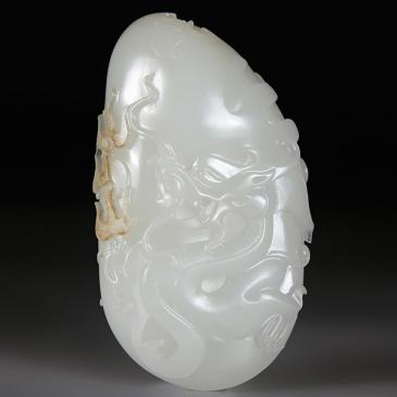 李俊杰作品新疆天然和田玉羊脂白玉籽料掛件仿古龍玉雕大師收藏