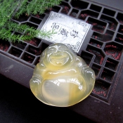 純天然冰黃玉髓笑佛吊墜