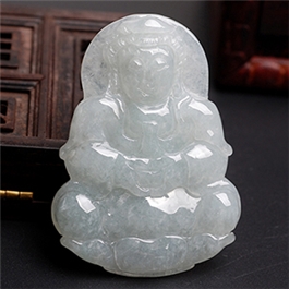 天然翡翠掛件-老坑冰糯種清雅淺綠均色雙面精雕慈悲辟邪觀音