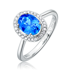 时尚海之蓝白色18K金镶坦桑石钻石戒指