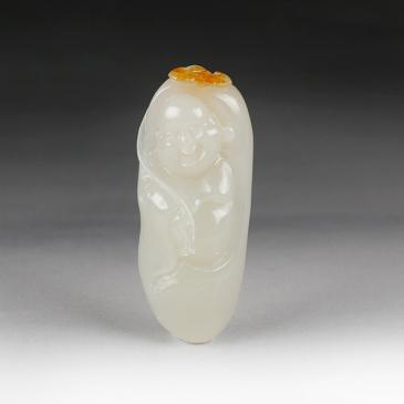 新疆天然和田玉白玉籽料掛件笑佛12.70g專柜正品附帶證書包郵
