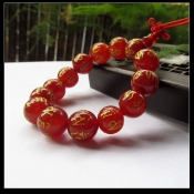 精美A級(jí)天然紅瑪瑙玉六字真言佛珠手鏈開運(yùn)護(hù)身保平安