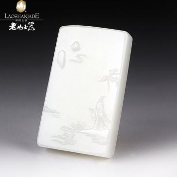 新疆和田羊脂玉籽料牌風景人物41.91g專柜正品附帶證書