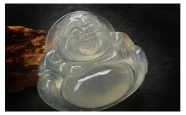 天然翡翠掛件-老坑冰玻種清雅淡綠極細膩均勻水潤晶瑩飽滿圓潤小巧玲瓏歡樂佛