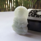 緬甸翡翠A貨糯種純色玉觀音掛件