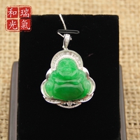 瑞氣和光天然A貨正品金鑲玉翡翠玉佛吊墜平平安安護身符送禮佳品