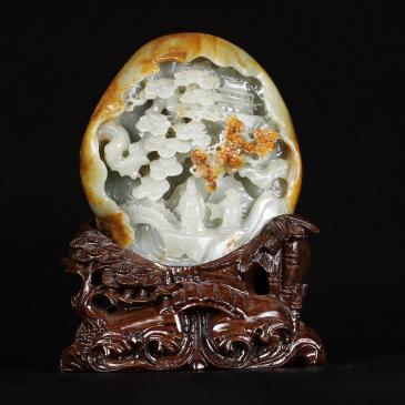 周雁明大師作品和田玉籽料擺件風(fēng)景擺件