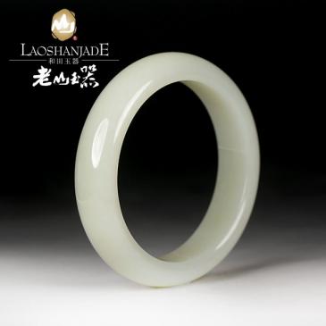 和田玉青白玉手鐲扁圓環形玉鐲簡約