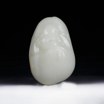 新疆天然和田玉羊脂玉掛件佛82.95g專柜正品附帶證書包郵