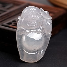天然翡翠掛件--老坑冰種細膩潤澤雙面精雕逍遙佛
