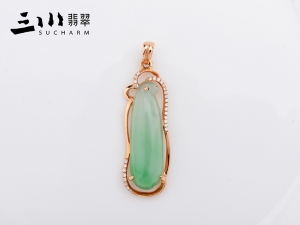 18K玫瑰金鉆石冰糯種天然A貨翡翠福瓜吊墜