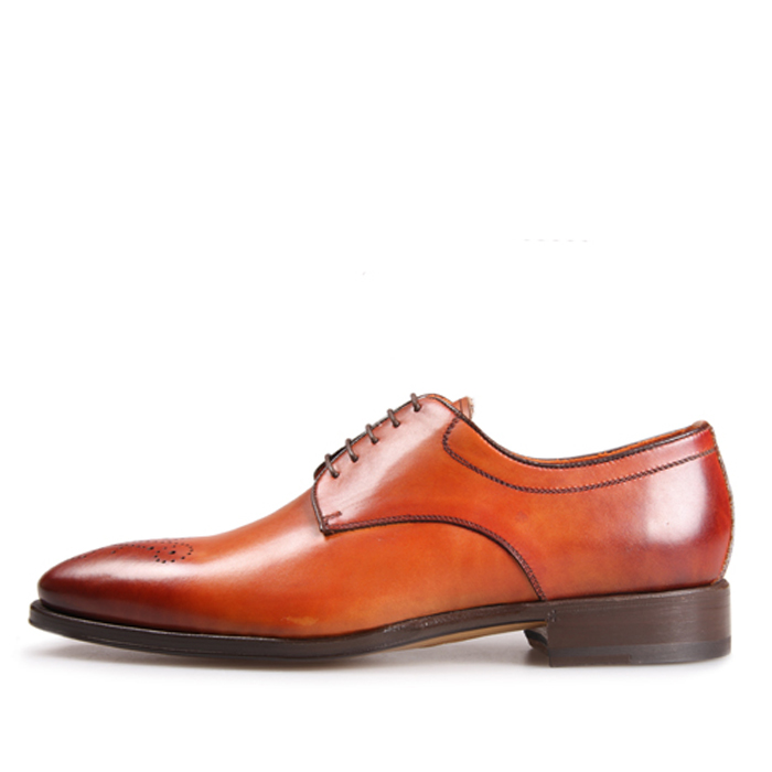 男式手工法国橙色平纹皮鞋3315B