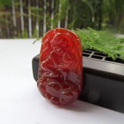 巴西冰透紅瑪瑙十二生肖猴吊墜/生肖猴玉吊墜/純天然瑪瑙正品生肖猴掛件