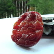天然精美紅玉髓鳳舞蓮花觀音玉佩/開運護身辟邪玉觀音掛件/蓮花鳳凰玉觀音菩薩/玉緣軒正品