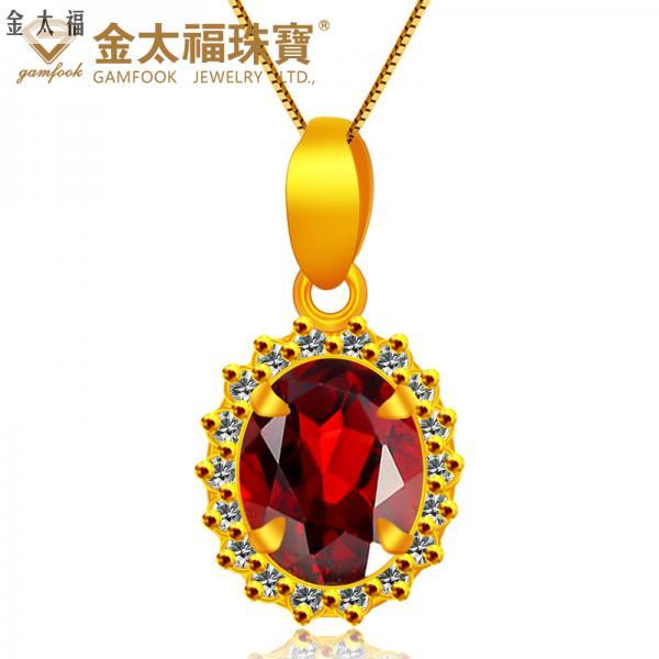 24K黃金999足金石榴石吊墜紅寶吊墜結婚女士款