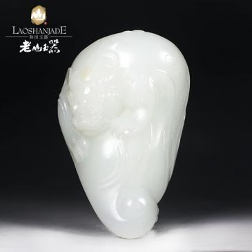 楊子作品和田玉羊脂玉籽料把件貔貅大師作品