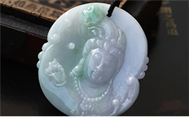 天然翡翠掛件--老坑糯種春帶彩細膩凝潤雙面精雕觀音