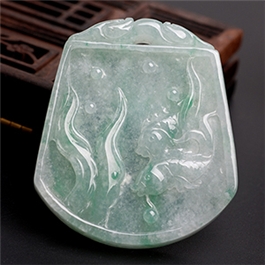 天然翡翠對佩掛件--老坑冰糯種淺綠潤澤晶瑩子岡牌對佩