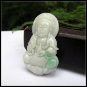 純天然緬甸a貨翡翠玉飄綠觀音掛件