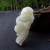 細(xì)膩瑩潤純天然新疆和田玉青白玉童子如意掛件
