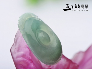 特價糯種豆綠天然A貨翡翠福在眼前吊墜