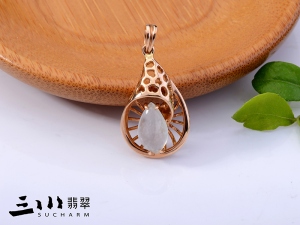 特價18K玫瑰金冰種天然A貨翡翠福綠壽喜吊墜