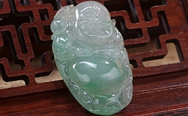 天然翡翠掛件--老坑冰種淺綠飄花細潤晶瑩雙面精雕逍遙佛