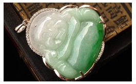 18K白金鑲鉆石翡翠掛件-滿腹經(jīng)綸極品老坑冰糯種凝翠歡樂佛