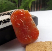 精美純天然巴西紅瑪瑙玉生意興隆吉祥掛件