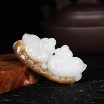 羅永東大師作品和田玉糖白玉手把件永結同心