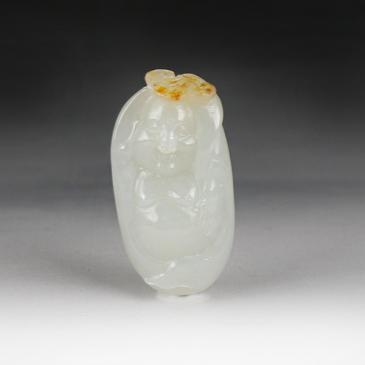 新疆天然和田玉白玉籽料掛件如意佛10.05g專柜正品附帶證書包郵