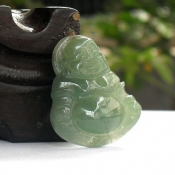 精品冰底翡翠滿油青色笑佛掛件