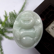 精品純天然緬甸a貨翡翠包衣笑佛掛件
