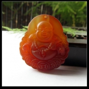 天然紅玉髓金錢佛掛件