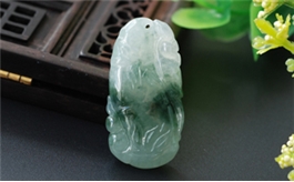 天然翡翠掛件--老坑冰糯種飄藍(lán)花立體精雕節(jié)節(jié)高