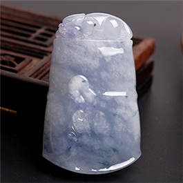 天然翡翠掛件--老坑冰糯種淺紫細膩均勻立體精雕節節高