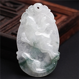 天然翡翠掛件--老坑糯種飄藍(lán)花生肖兔D08X-104