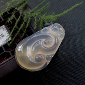 精美純天然冰種玉髓水潤(rùn)龍形如意掛件
