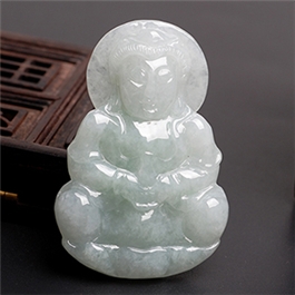 天然翡翠掛件-老坑冰糯種清雅淺綠均色雙面精雕慈悲辟邪觀音