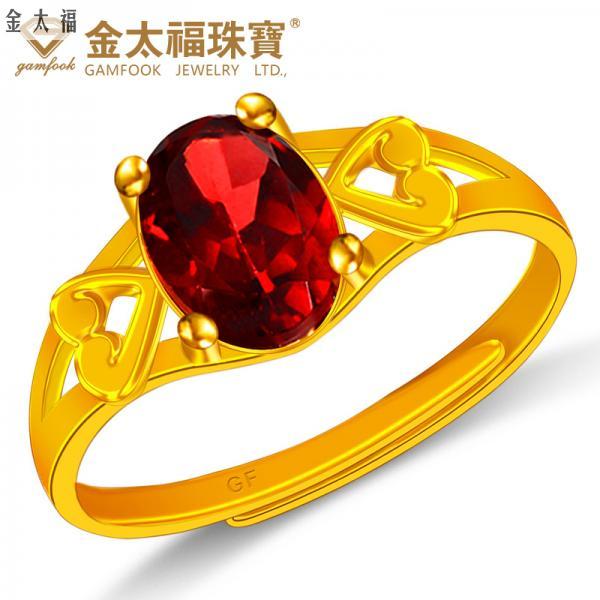 24K足金石榴石黃金戒指999足金女戒結婚送禮戒指