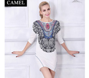 Camel骆驼女装2015夏季新款民族风印花显瘦线条连衣裙C5BLY0100