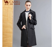 Camel骆驼女装2015冬装新款直筒加厚单排扣黑色经典百搭风衣C5CFY0510