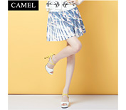 Camel駱駝歐美時尚風女裝2015夏季新款復古百褶印花甜美蝴蝶結短款半身裙C5BBQ0283