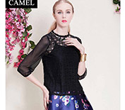 Camel駱駝女裝2015春季新款女士襯衣蕾絲網狀公主袖假兩件襯衫C5ACS0032