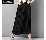 Camel駱駝女裝歐美時尚風黑色風琴褶雪紡半身長裙C5BBQ0275