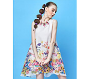 Camel女裝2015夏新款不規則下擺A字無袖背心裙時尚繽紛印花連衣裙C5BLY0174